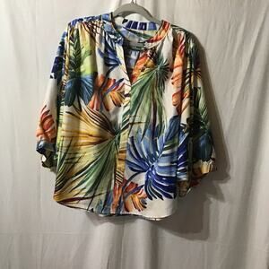 Chico's Dolman Sleeve Tropical Print V-Neck Blouse Large Vacation Resort Relax